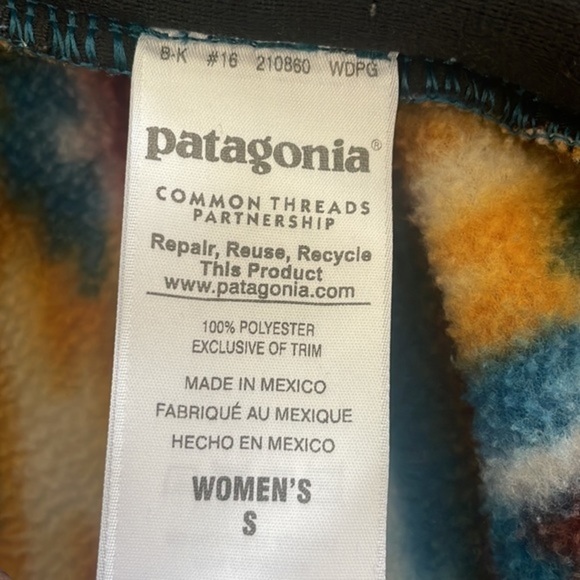 Patagonia Synchilla Snap T Fleece Vest Aztec Pattern gold blue Women jacket Sz S - Picture 3 of 15